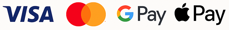 VISA, Mastercard, Google Pay, Apple Pay
